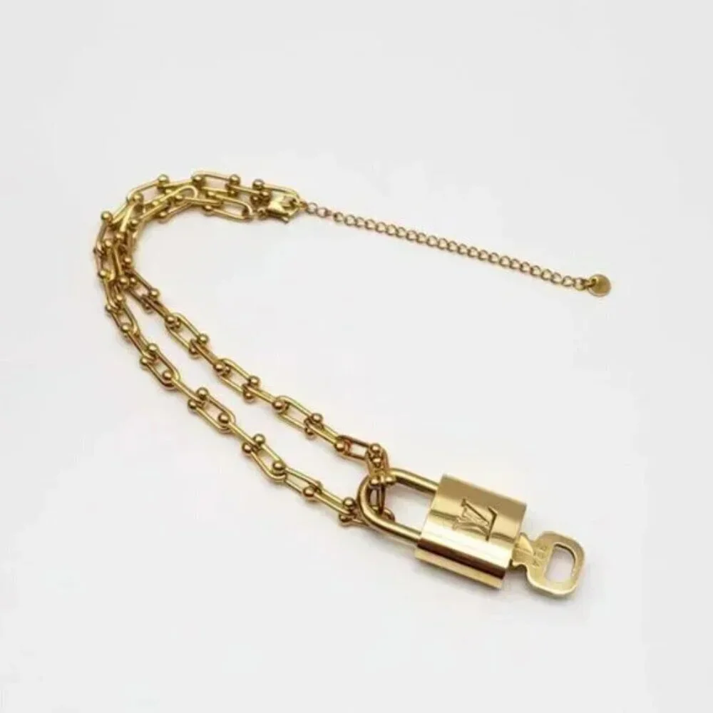 Authentic Louis Vuitton Lock and Key with Unbranded Gold Plated Chain Necklace